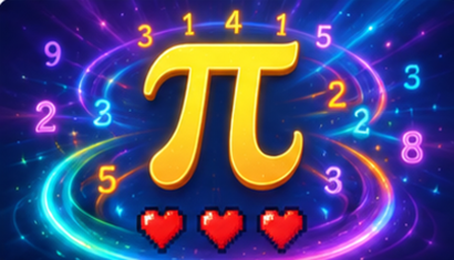 Pi Memory Challenge game cover with a glowing pi symbol, colorful digits and pixel hearts